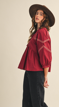 Load image into Gallery viewer, Burgundy Stitched Blouse
