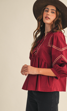 Load image into Gallery viewer, Burgundy Stitched Blouse
