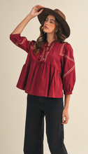 Load image into Gallery viewer, Burgundy Stitched Blouse
