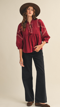 Load image into Gallery viewer, Burgundy Stitched Blouse
