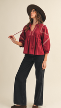 Load image into Gallery viewer, Burgundy Stitched Blouse
