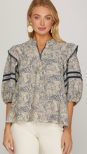 Load image into Gallery viewer, Navy Printed Woven Blouse
