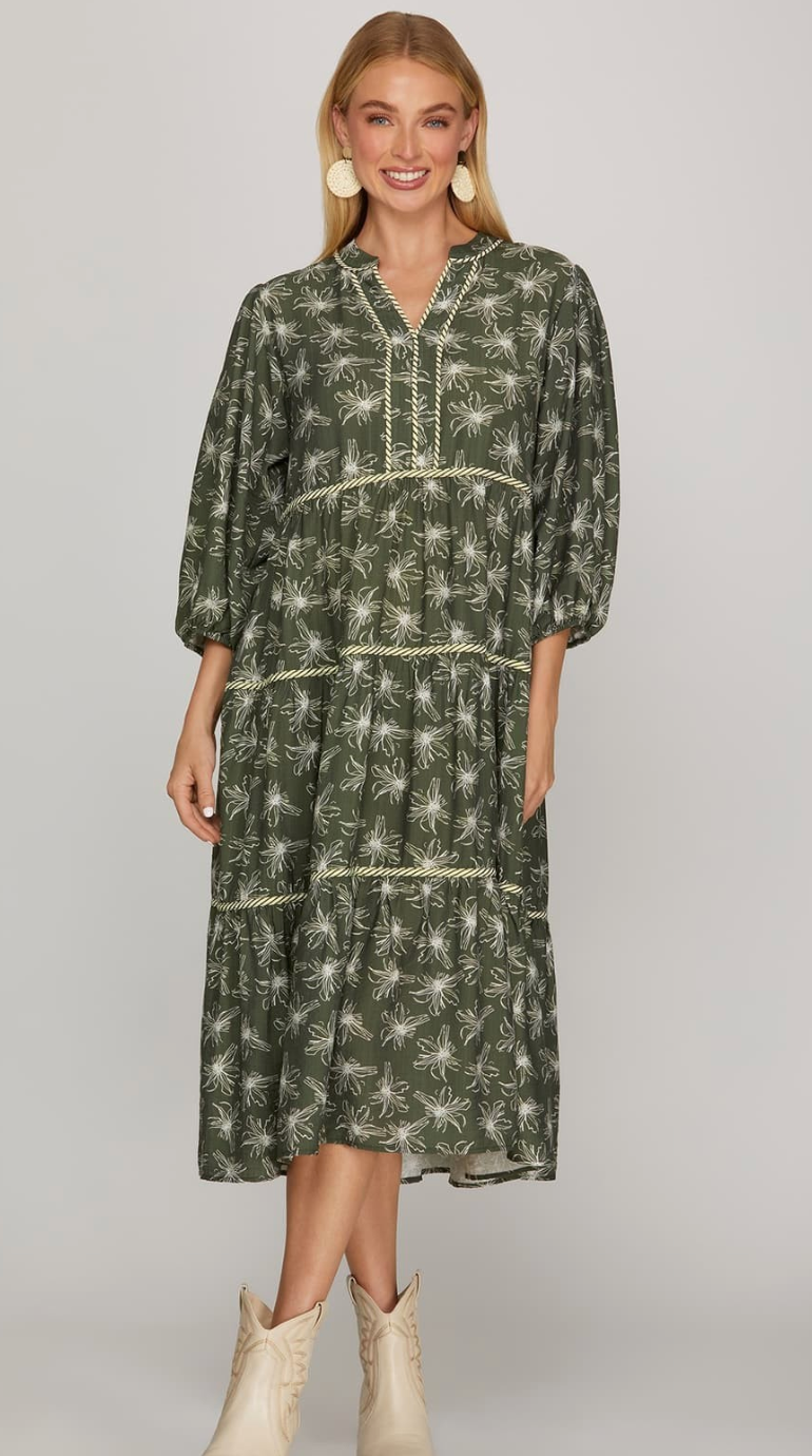 Olive Tiered Midi Dress
