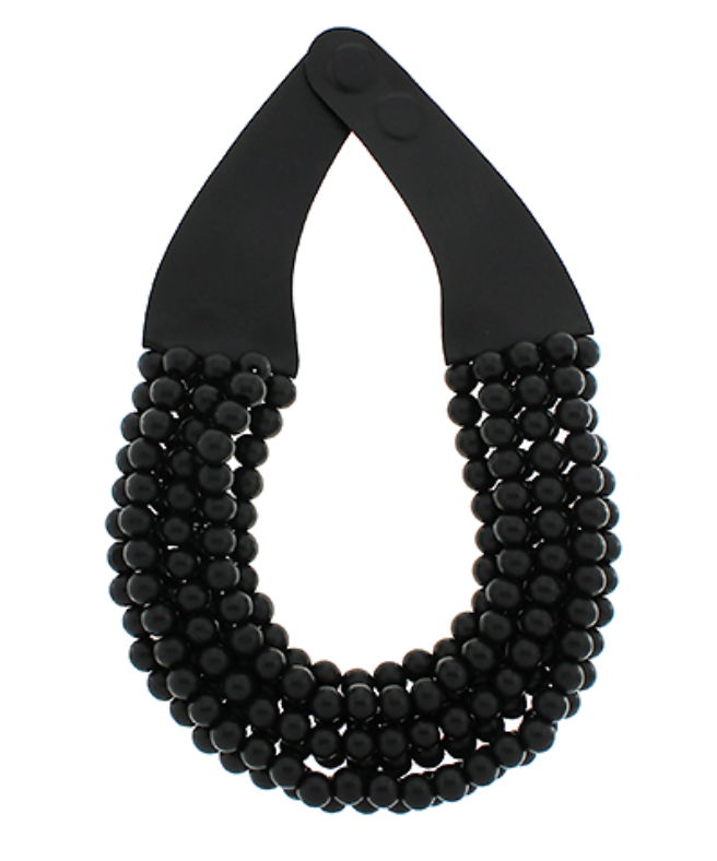 Black Wooden Beaded Bib Necklace
