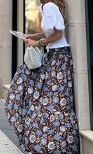 Load image into Gallery viewer, Brown and Blue Floral Maxi Skirt
