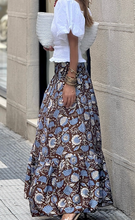 Load image into Gallery viewer, Brown and Blue Floral Maxi Skirt
