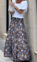 Load image into Gallery viewer, Brown and Blue Floral Maxi Skirt

