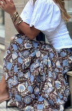 Load image into Gallery viewer, Brown and Blue Floral Maxi Skirt
