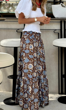 Load image into Gallery viewer, Brown and Blue Floral Maxi Skirt
