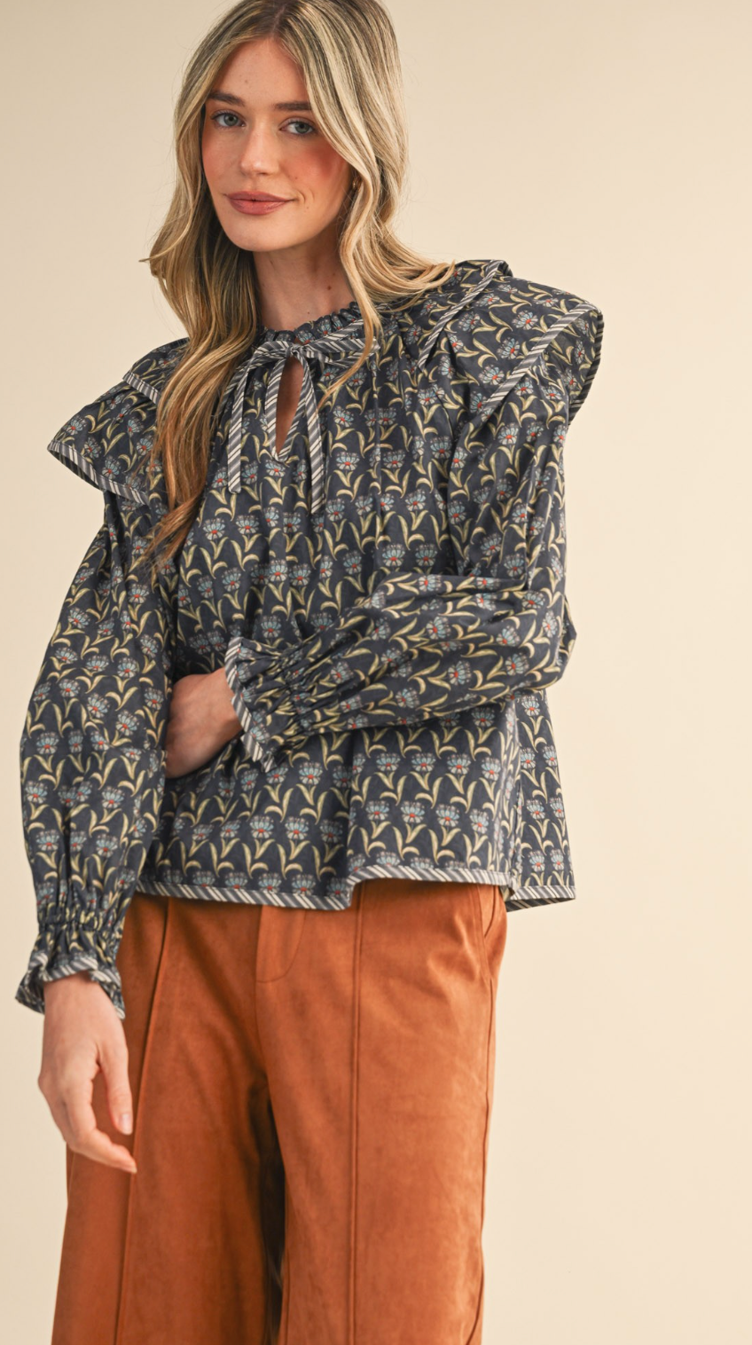 Ash Black Block Print Blouse