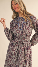 Load image into Gallery viewer, Plum Paisley Midi Dress
