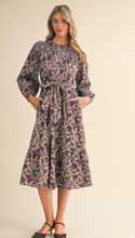 Load image into Gallery viewer, Plum Paisley Midi Dress
