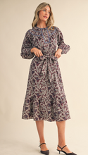 Load image into Gallery viewer, Plum Paisley Midi Dress
