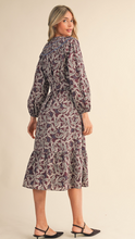 Load image into Gallery viewer, Plum Paisley Midi Dress
