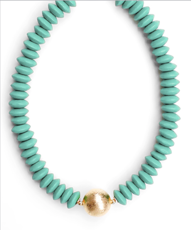 Turquoise and Gold Wooden Necklace