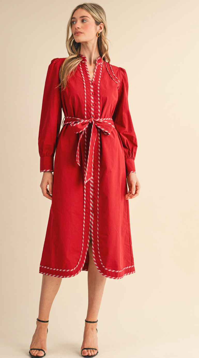 PRE ORDER - Striped Trim Midi Dress