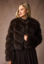 Load image into Gallery viewer, Chocolate Diagonal Fur Jacket
