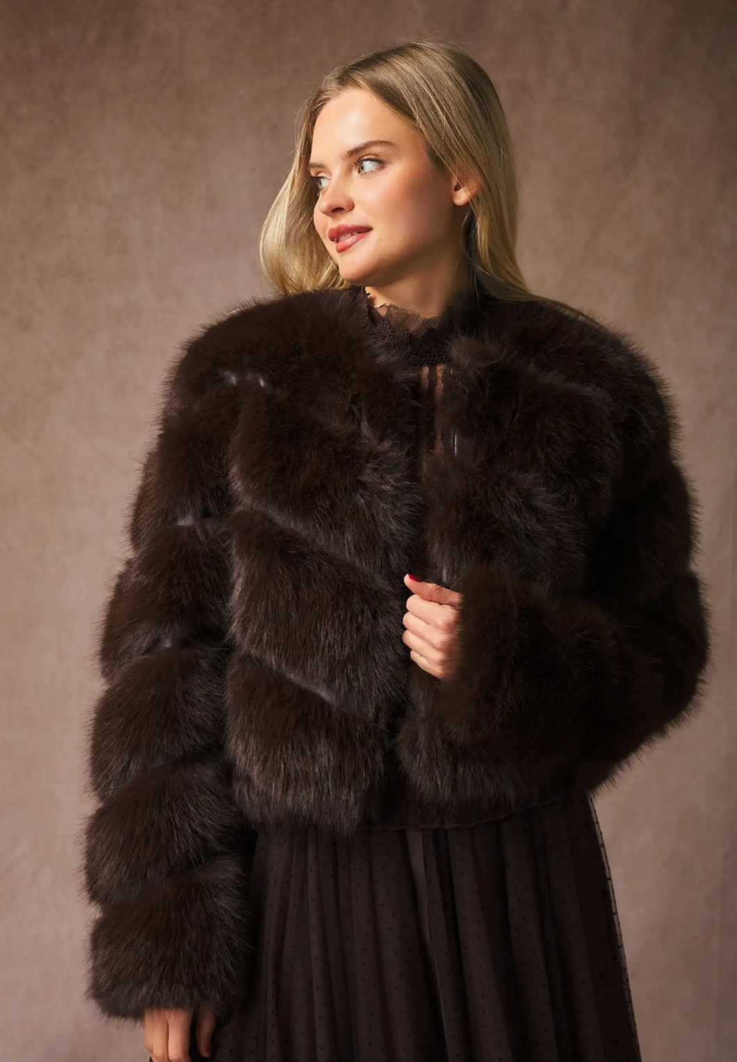 Chocolate Diagonal Fur Jacket