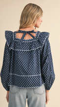 Load image into Gallery viewer, Navy Ruffle Trim Blouse
