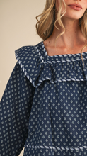 Load image into Gallery viewer, Navy Ruffle Trim Blouse
