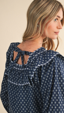Load image into Gallery viewer, Navy Ruffle Trim Blouse
