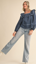 Load image into Gallery viewer, Navy Ruffle Trim Blouse
