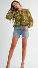 Load image into Gallery viewer, Olive Embroidered Peplum Blouse
