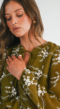 Load image into Gallery viewer, Olive Embroidered Peplum Blouse

