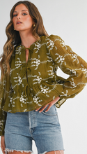 Load image into Gallery viewer, Olive Embroidered Peplum Blouse
