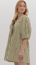Load image into Gallery viewer, Olive and Navy Striped Mini Dress
