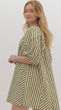 Load image into Gallery viewer, Olive and Navy Striped Mini Dress

