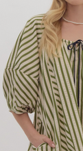 Load image into Gallery viewer, Olive and Navy Striped Mini Dress

