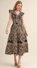 Load image into Gallery viewer, Navy Printed Ruffle Midi Dress
