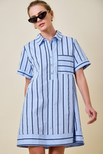 Load image into Gallery viewer, Blue Striped Collared Shirt Dress
