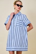 Load image into Gallery viewer, Blue Striped Collared Shirt Dress
