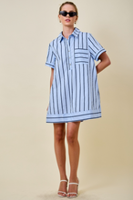 Load image into Gallery viewer, Blue Striped Collared Shirt Dress
