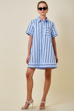 Load image into Gallery viewer, Blue Striped Collared Shirt Dress
