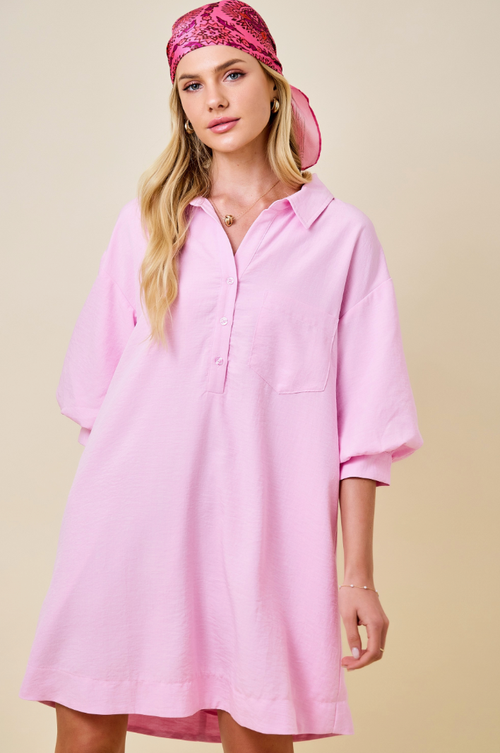 Pink Linen Shirt Dress Medium