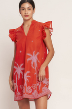 Load image into Gallery viewer, Red Palm Tree Flutter Sleeve Dress
