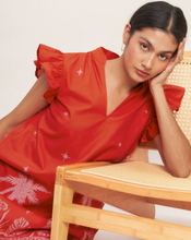 Load image into Gallery viewer, Red Palm Tree Flutter Sleeve Dress
