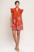 Load image into Gallery viewer, Red Palm Tree Flutter Sleeve Dress
