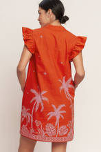 Load image into Gallery viewer, Red Palm Tree Flutter Sleeve Dress
