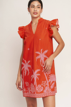 Load image into Gallery viewer, Red Palm Tree Flutter Sleeve Dress
