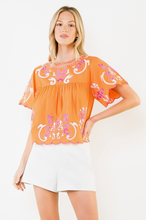 Load image into Gallery viewer, Orange and Pink Embroidered Blouse
