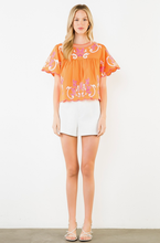 Load image into Gallery viewer, Orange and Pink Embroidered Blouse
