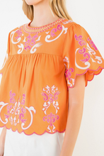 Load image into Gallery viewer, Orange and Pink Embroidered Blouse
