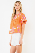 Load image into Gallery viewer, Orange and Pink Embroidered Blouse
