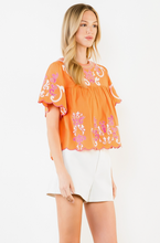 Load image into Gallery viewer, Orange and Pink Embroidered Blouse
