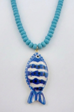 Load image into Gallery viewer, Blue Beaded Fish Necklace
