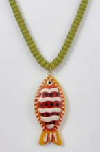 Load image into Gallery viewer, Green Beaded Fish Necklace
